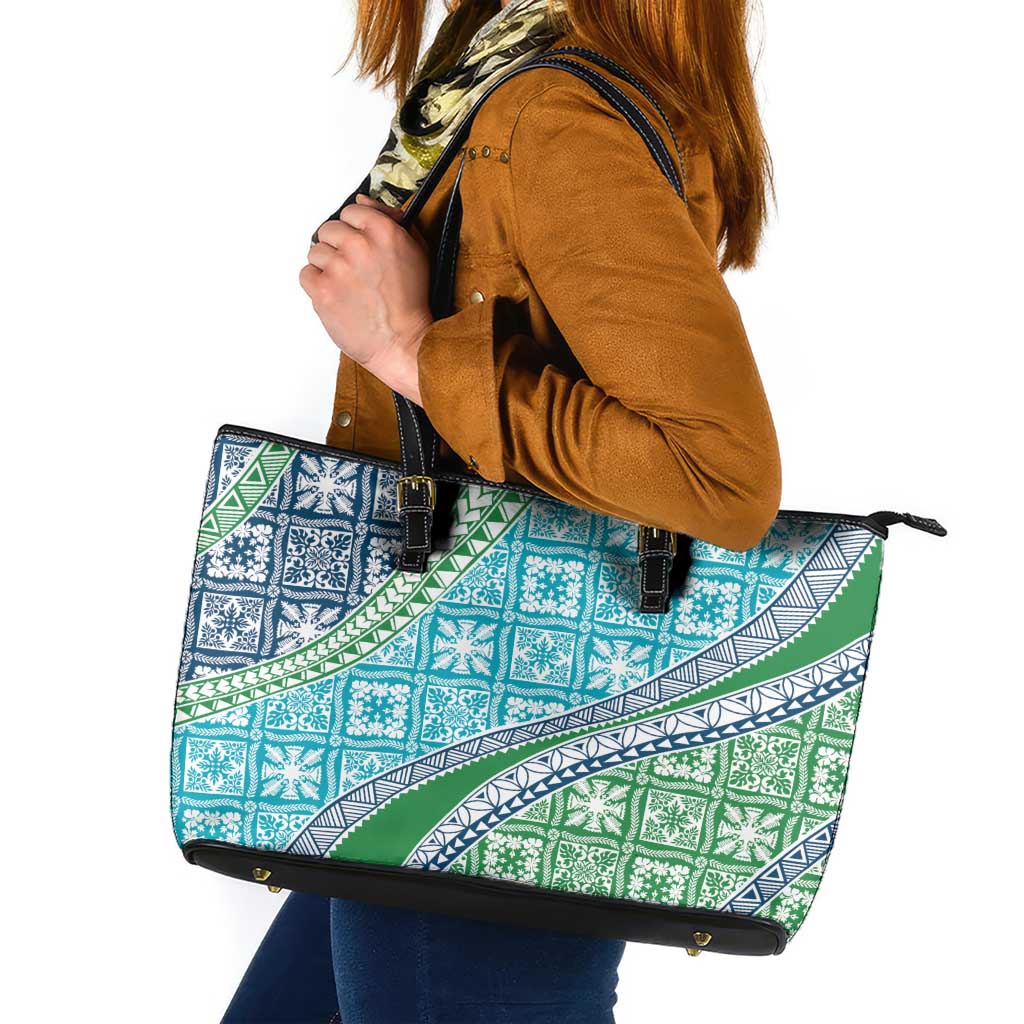 Hawaiian Quilt Pattern Leather Tote Bag Fresh Color Mixed - Polynesian Pride