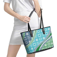 Hawaiian Quilt Pattern Leather Tote Bag Fresh Color Mixed - Polynesian Pride