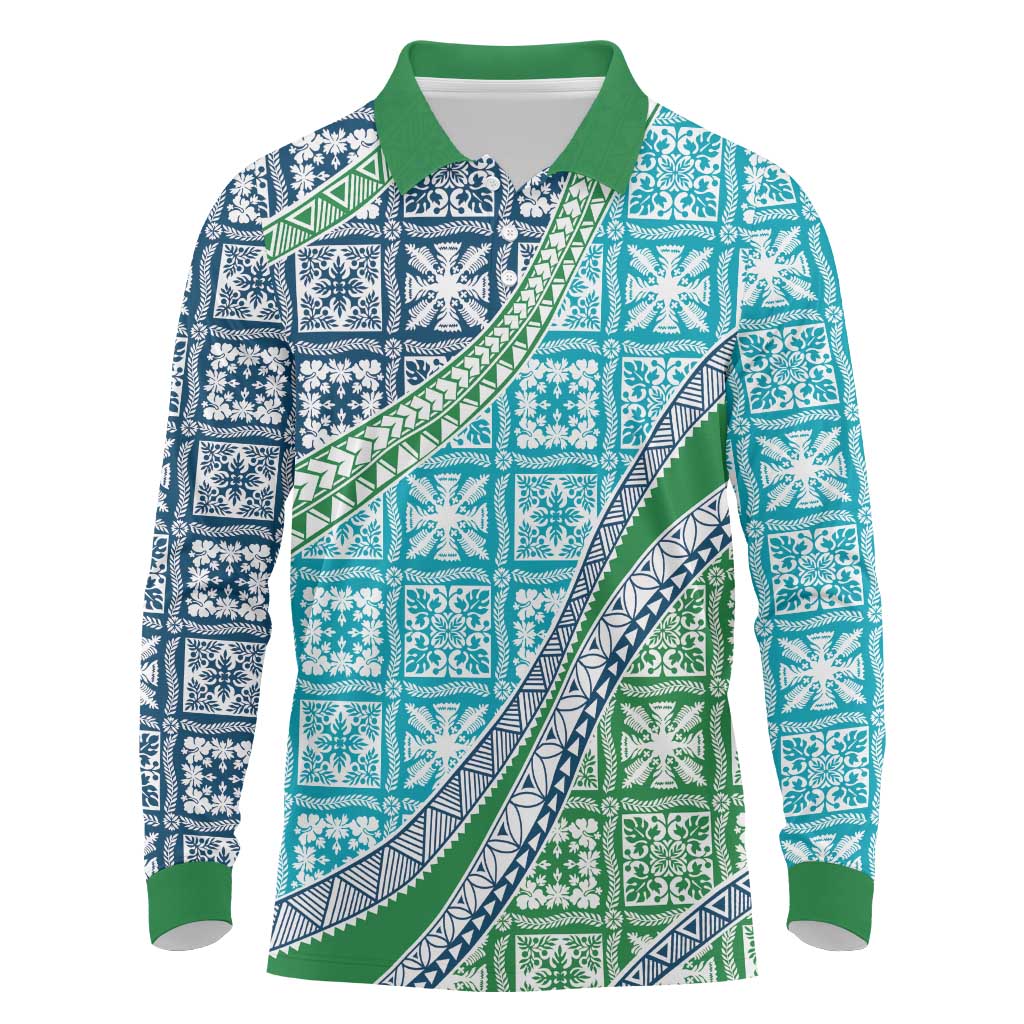 Hawaiian Quilt Pattern Long Sleeve Polo Shirt Fresh Color Mixed - Polynesian Pride