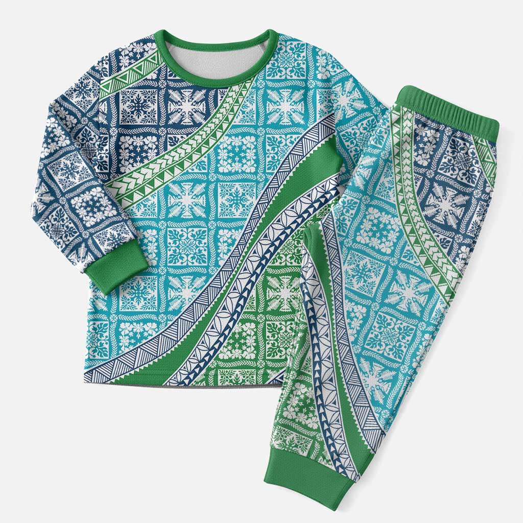 Hawaiian Quilt Pattern Christmas Pajama Set Fresh Color Mixed - Polynesian Pride