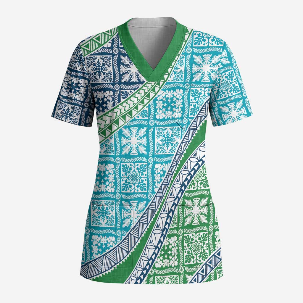 Hawaiian Quilt Pattern Scrub Top Fresh Color Mixed - Polynesian Pride