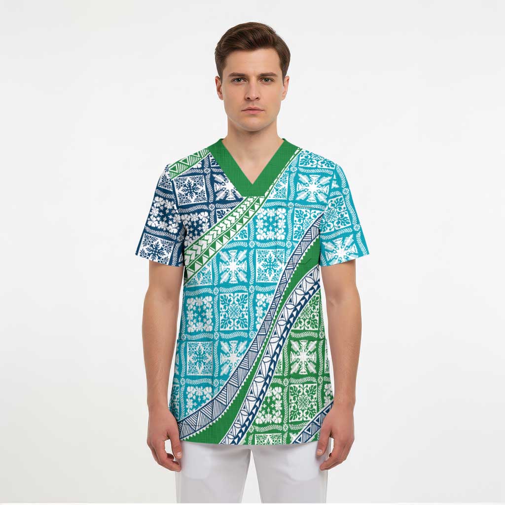 Hawaiian Quilt Pattern Scrub Top Fresh Color Mixed - Polynesian Pride