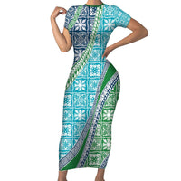 Hawaiian Quilt Pattern Short Sleeve Bodycon Dress Fresh Color Mixed - Polynesian Pride