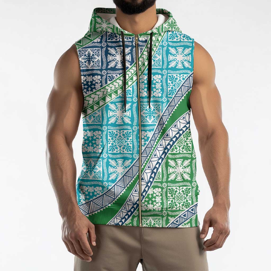 Hawaiian Quilt Pattern Sleeveless Zip Hoodie Fresh Color Mixed - Polynesian Pride