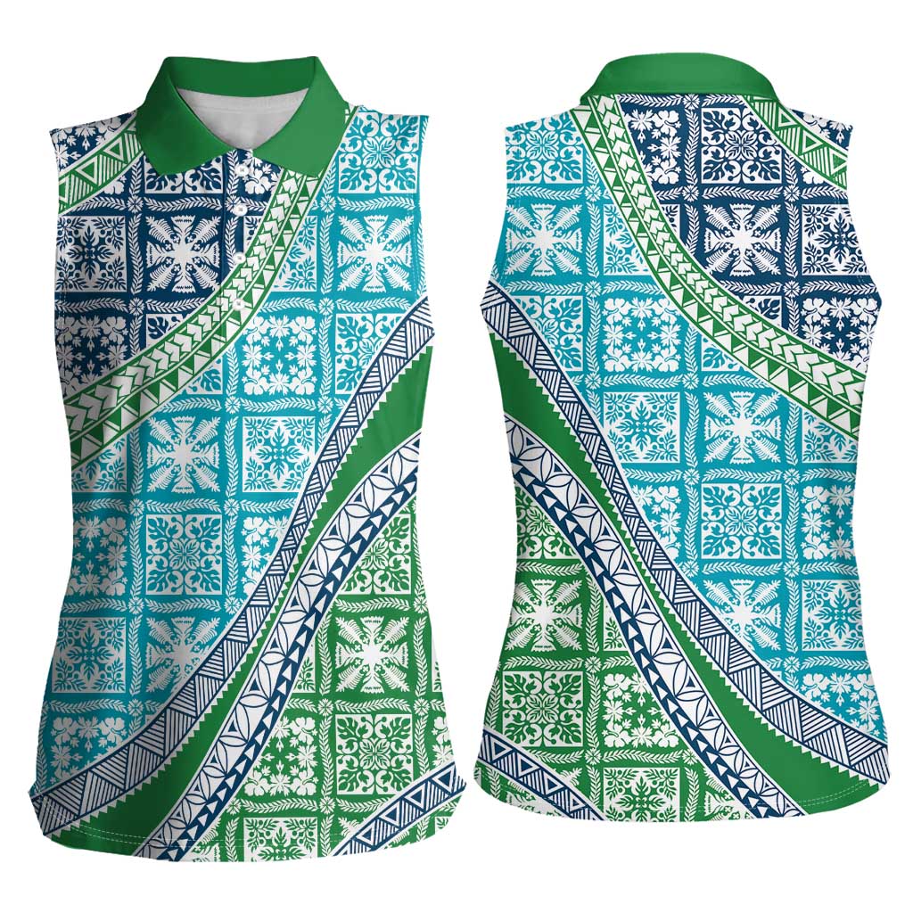 Hawaiian Quilt Pattern Women Sleeveless Polo Shirt Fresh Color Mixed - Polynesian Pride
