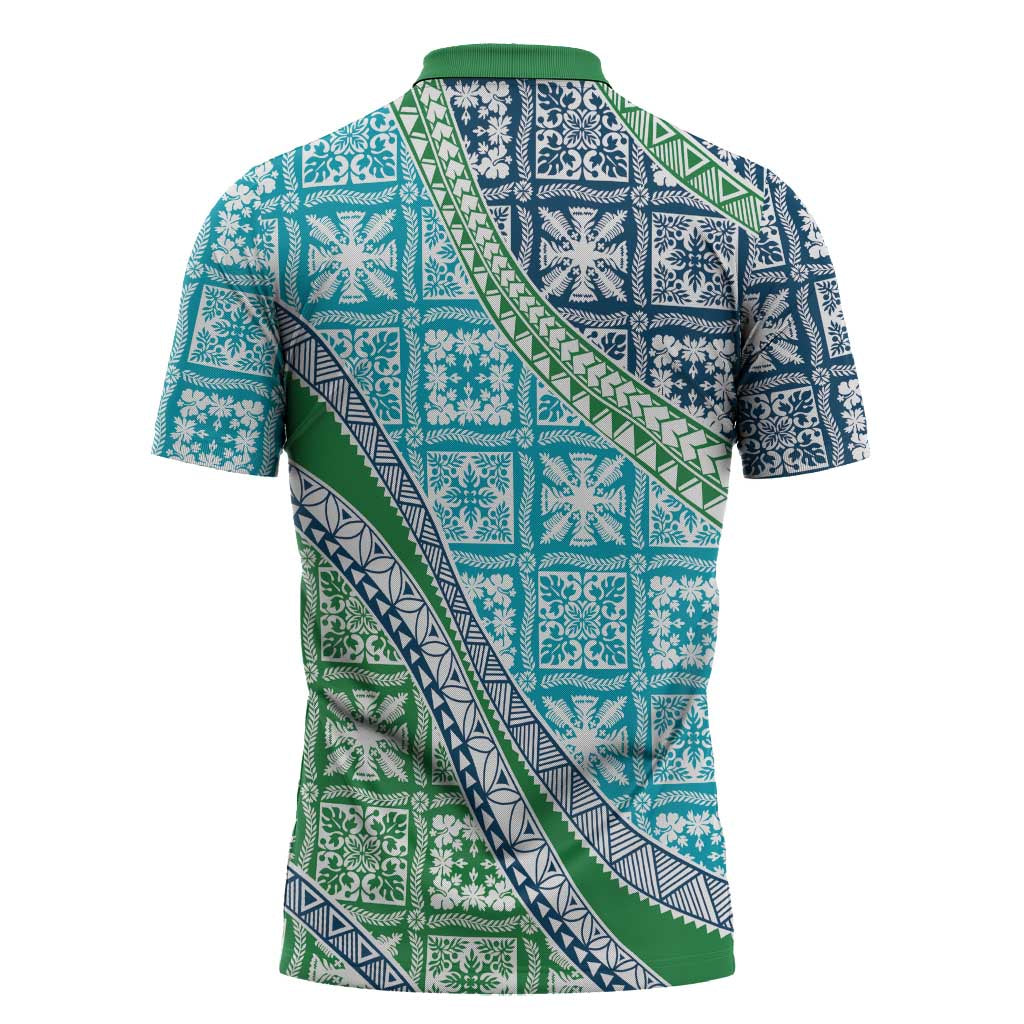 Hawaiian Quilt Pattern Zipper Polo Shirt Fresh Color Mixed - Polynesian Pride