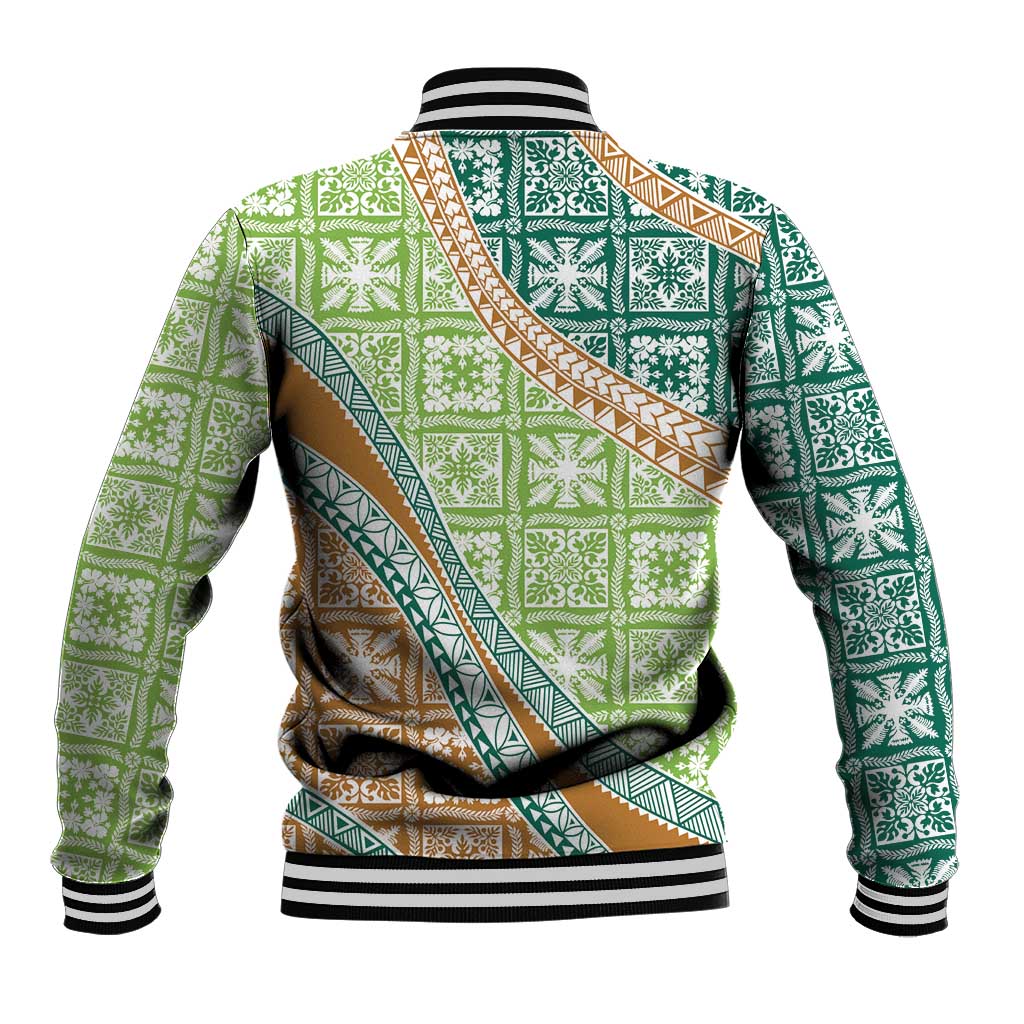 Hawaiian Quilt Pattern Baseball Jacket Green Chestnut Color Mixed - Polynesian Pride