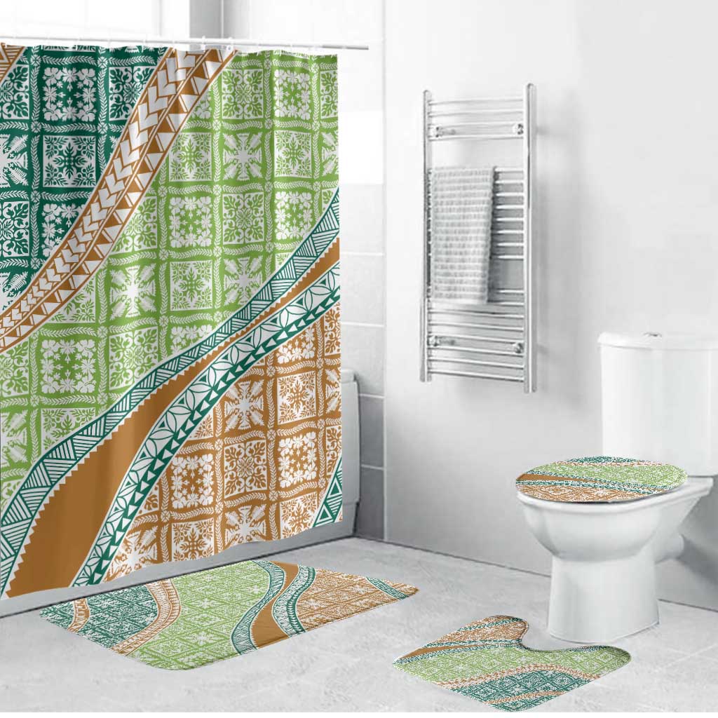 Hawaiian Quilt Pattern Bathroom Set Green Chestnut Color Mixed - Polynesian Pride