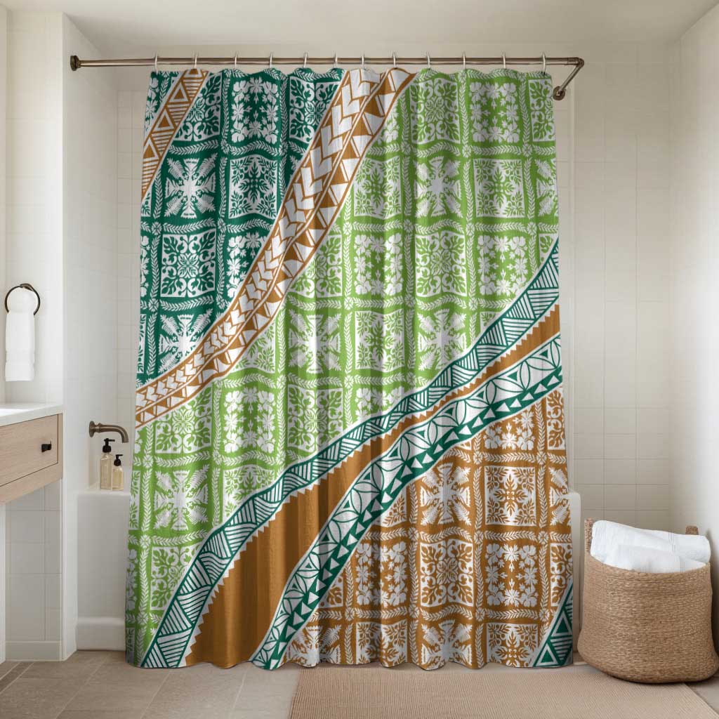 Hawaiian Quilt Pattern Bathroom Set Green Chestnut Color Mixed - Polynesian Pride
