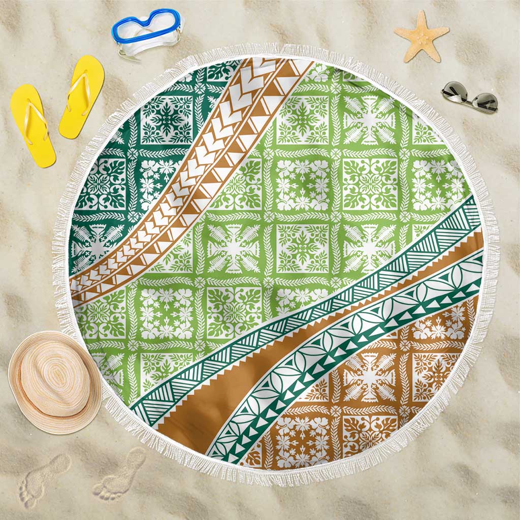 Hawaiian Quilt Pattern Beach Blanket Green Chestnut Color Mixed - Polynesian Pride