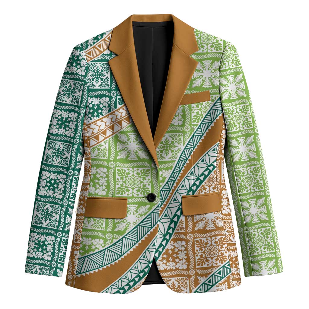 Hawaiian Quilt Pattern Blazer Green Chestnut Color Mixed - Polynesian Pride