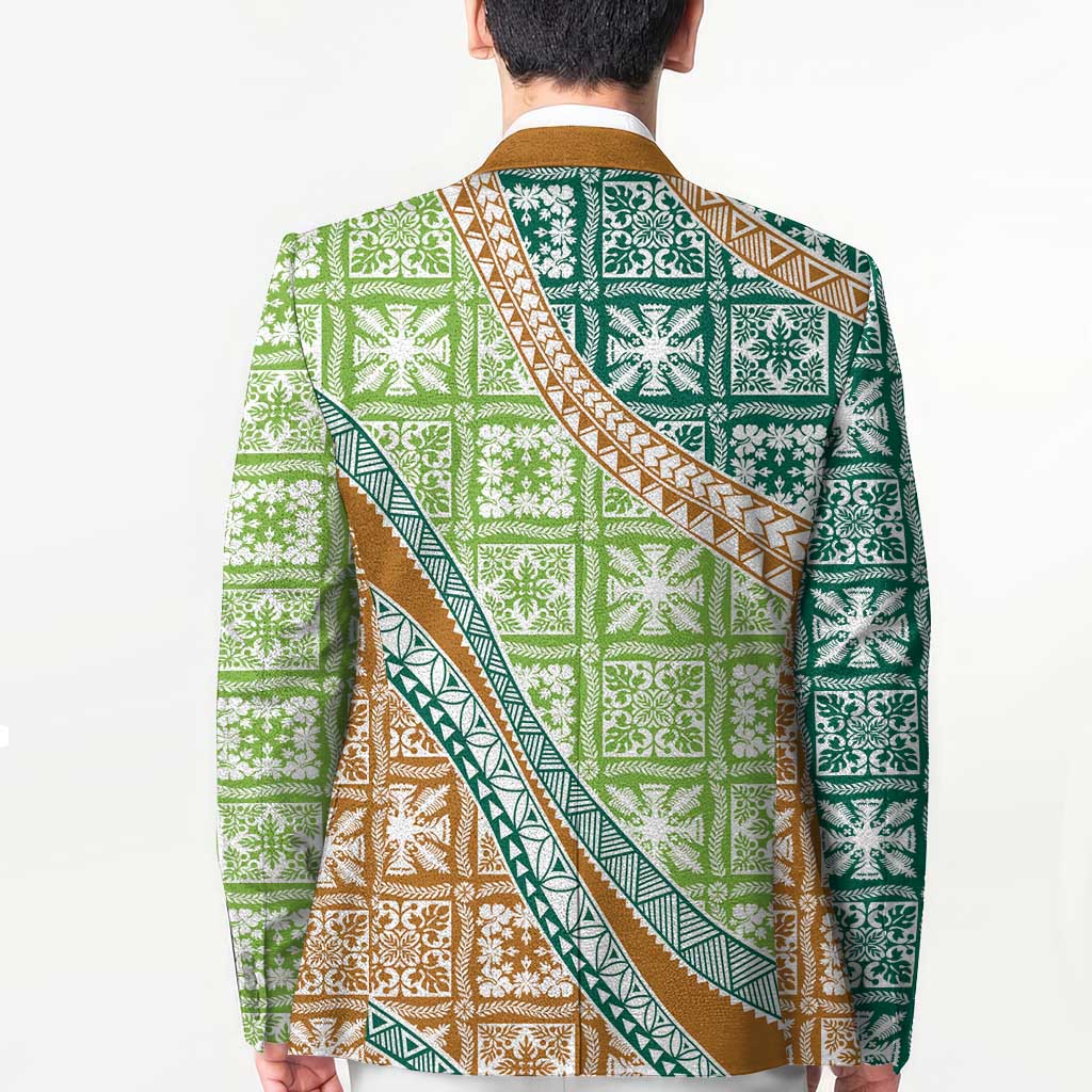 Hawaiian Quilt Pattern Blazer Green Chestnut Color Mixed - Polynesian Pride