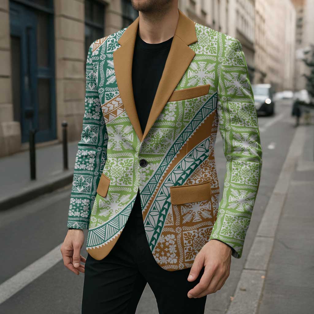 Hawaiian Quilt Pattern Blazer Green Chestnut Color Mixed - Polynesian Pride