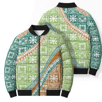 Hawaiian Quilt Pattern Bomber Puffer Jacket Green Chestnut Color Mixed - Polynesian Pride