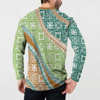 Hawaiian Quilt Pattern Button Sweatshirt Green Chestnut Color Mixed - Polynesian Pride