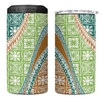 Hawaiian Quilt Pattern 4 in 1 Can Cooler Tumbler Green Chestnut Color Mixed - Polynesian Pride