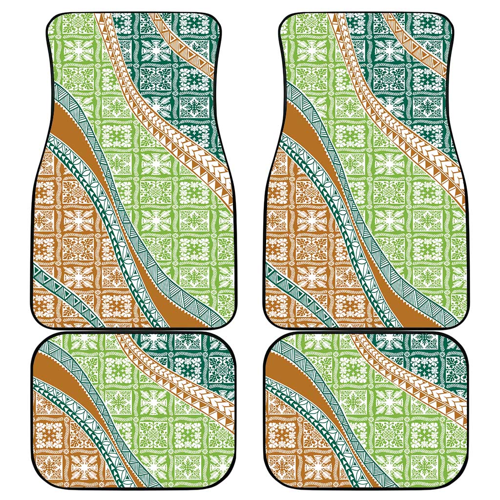 Hawaiian Quilt Pattern Car Mats Green Chestnut Color Mixed - Polynesian Pride