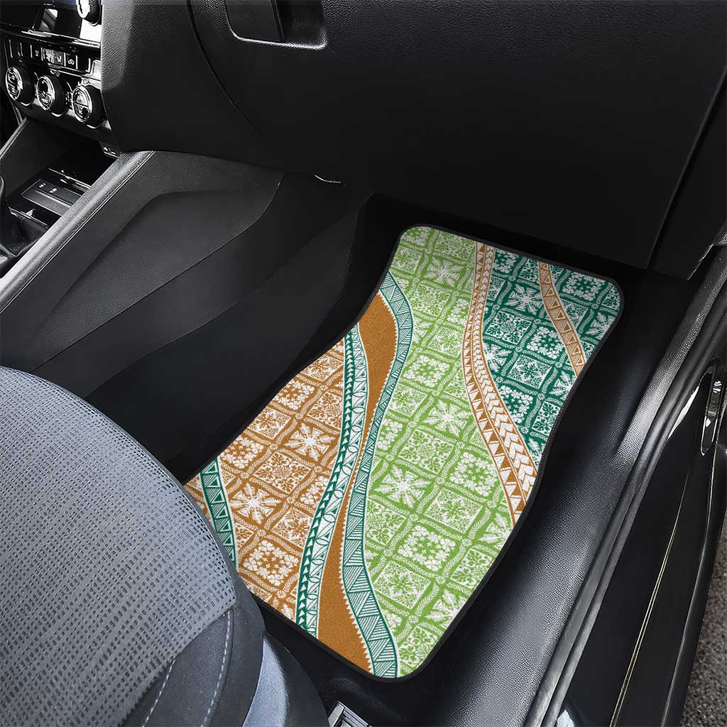 Hawaiian Quilt Pattern Car Mats Green Chestnut Color Mixed - Polynesian Pride