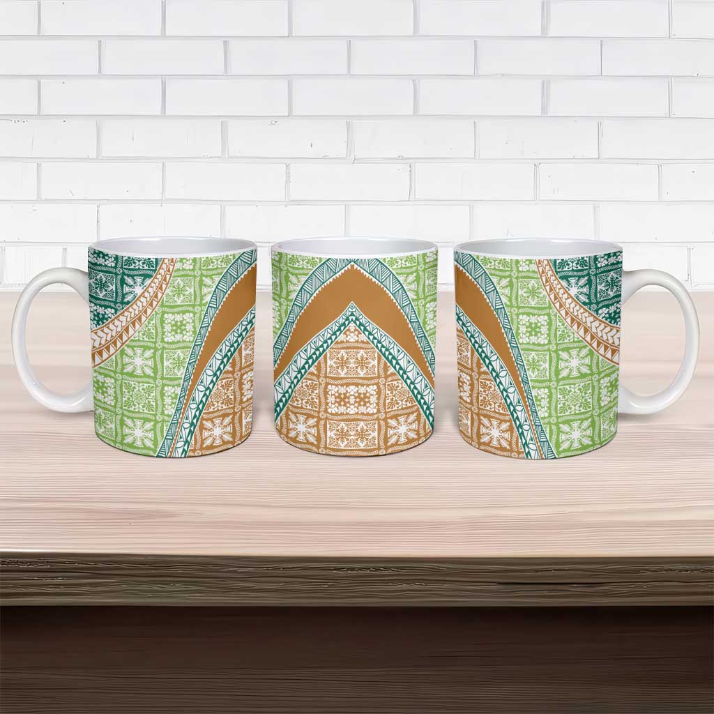 Hawaiian Quilt Pattern Ceramic Mug Green Chestnut Color Mixed - Polynesian Pride