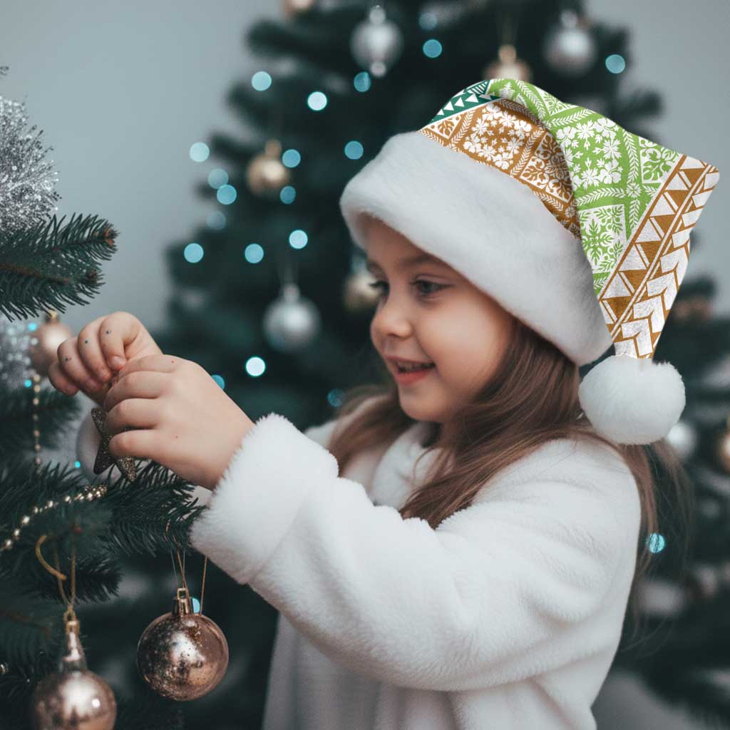 Hawaiian Quilt Pattern Christmas Santa Hat Green Chestnut Color Mixed - Polynesian Pride