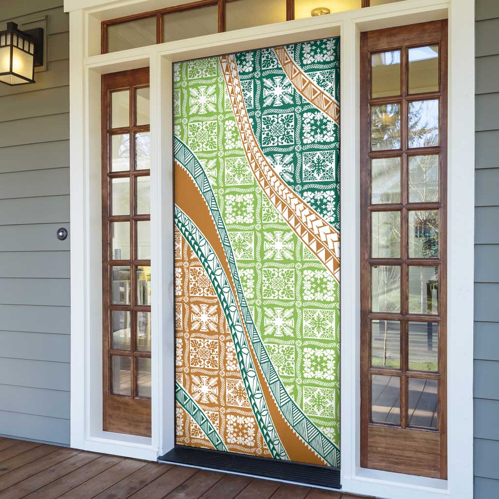 Hawaiian Quilt Pattern Door Cover Green Chestnut Color Mixed - Polynesian Pride