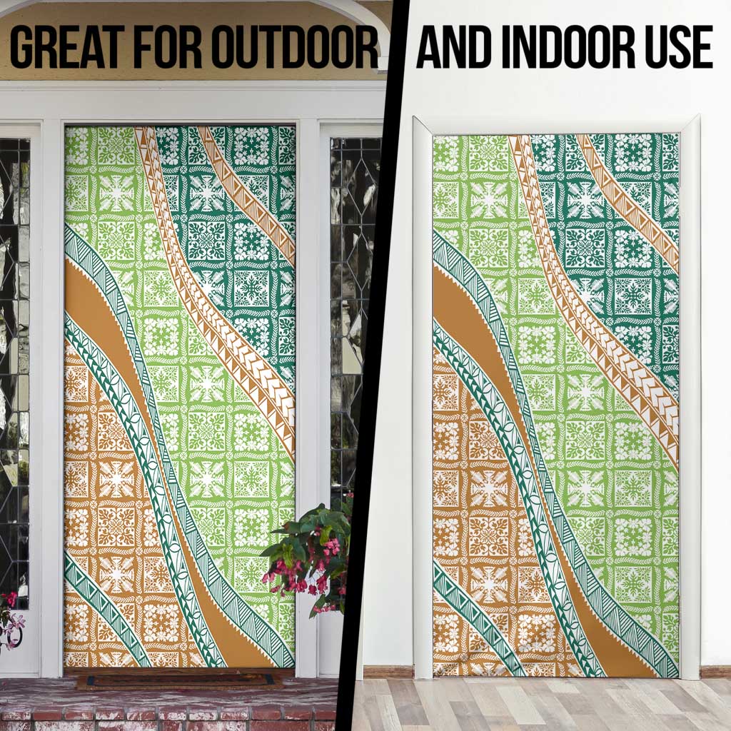 Hawaiian Quilt Pattern Door Cover Green Chestnut Color Mixed - Polynesian Pride