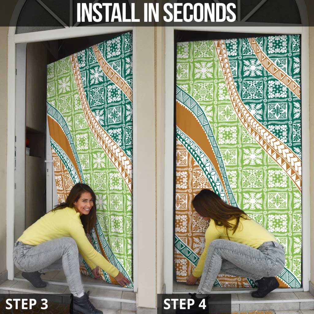 Hawaiian Quilt Pattern Door Cover Green Chestnut Color Mixed - Polynesian Pride