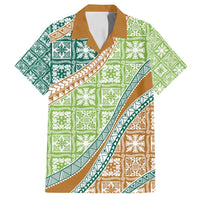Hawaiian Quilt Pattern Family Matching Puletasi and Hawaiian Shirt Green Chestnut Color Mixed - Polynesian Pride