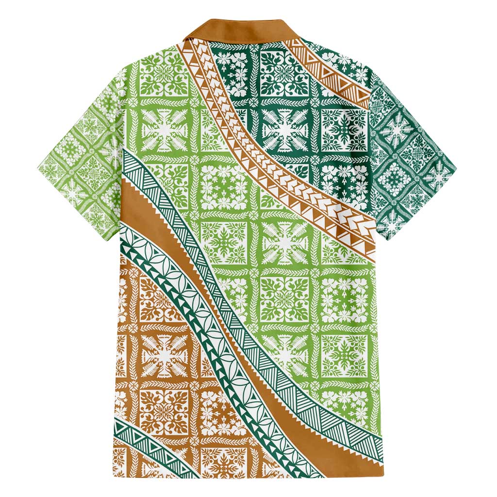 Hawaiian Quilt Pattern Family Matching Tank Maxi Dress and Hawaiian Shirt Green Chestnut Color Mixed - Polynesian Pride