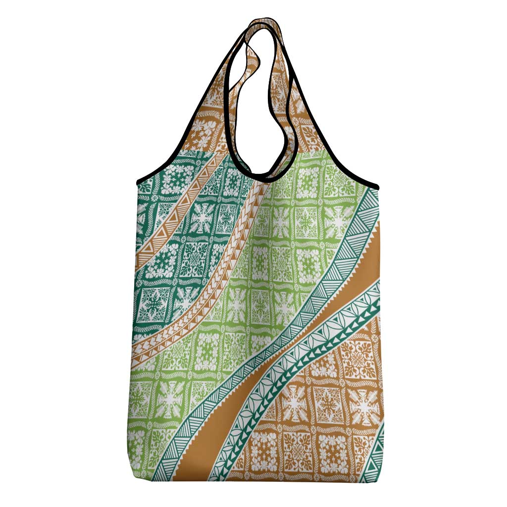 Hawaiian Quilt Pattern Grocery Bag Green Chestnut Color Mixed - Polynesian Pride