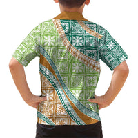 Hawaiian Quilt Pattern Kid Hawaiian Shirt Green Chestnut Color Mixed - Polynesian Pride