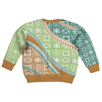 Hawaiian Quilt Pattern Kid Ugly Christmas Sweater Green Chestnut Color Mixed - Polynesian Pride