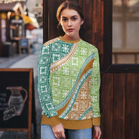 Hawaiian Quilt Pattern Ugly Christmas Sweater Green Chestnut Color Mixed - Polynesian Pride