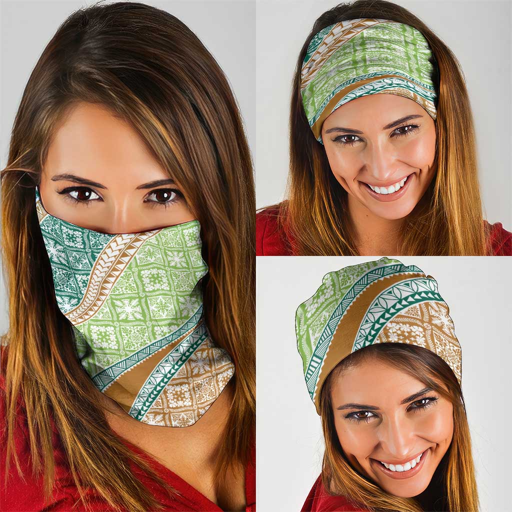 Hawaiian Quilt Pattern Neck Gaiter Green Chestnut Color Mixed - Polynesian Pride