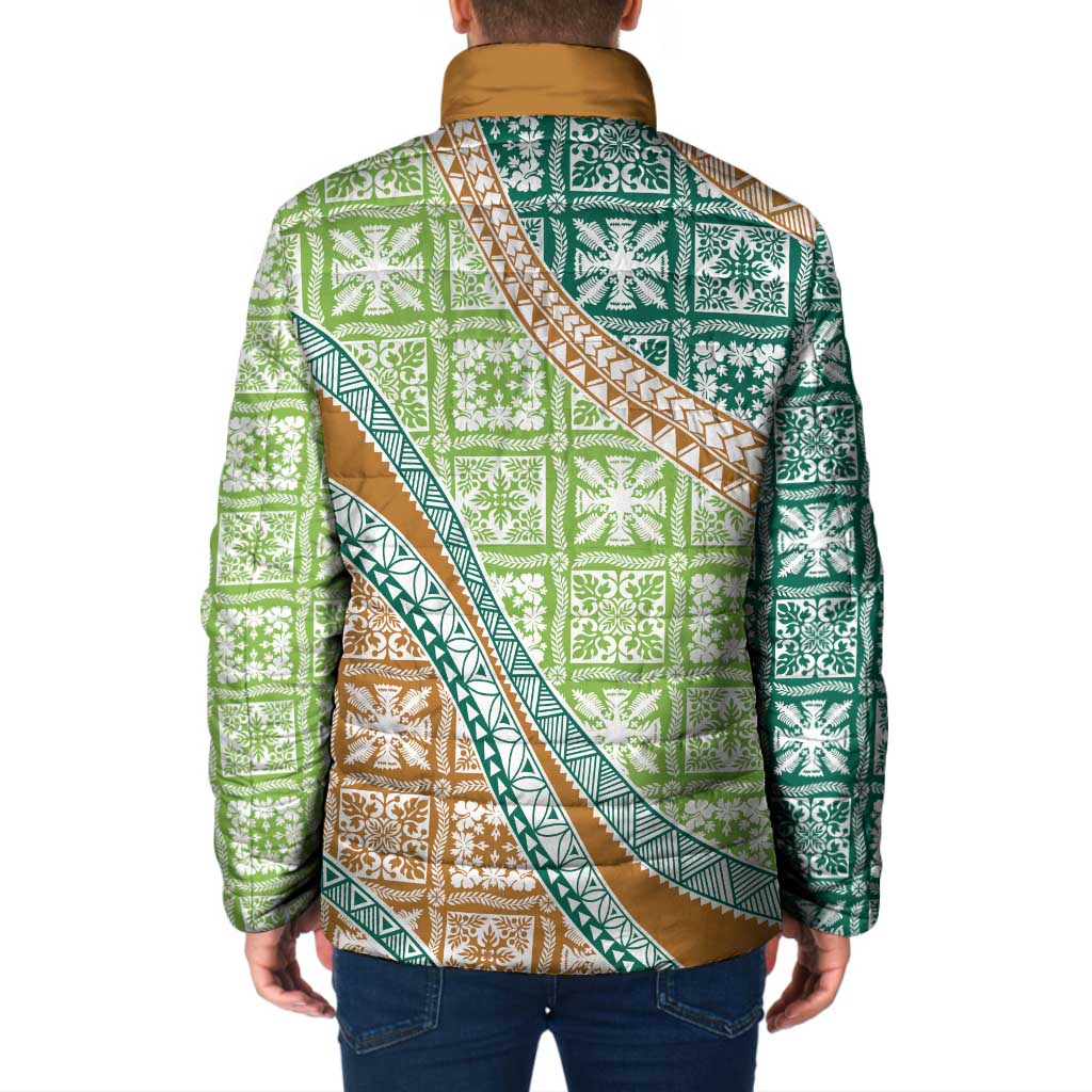 Hawaiian Quilt Pattern Padded Jacket Green Chestnut Color Mixed - Polynesian Pride