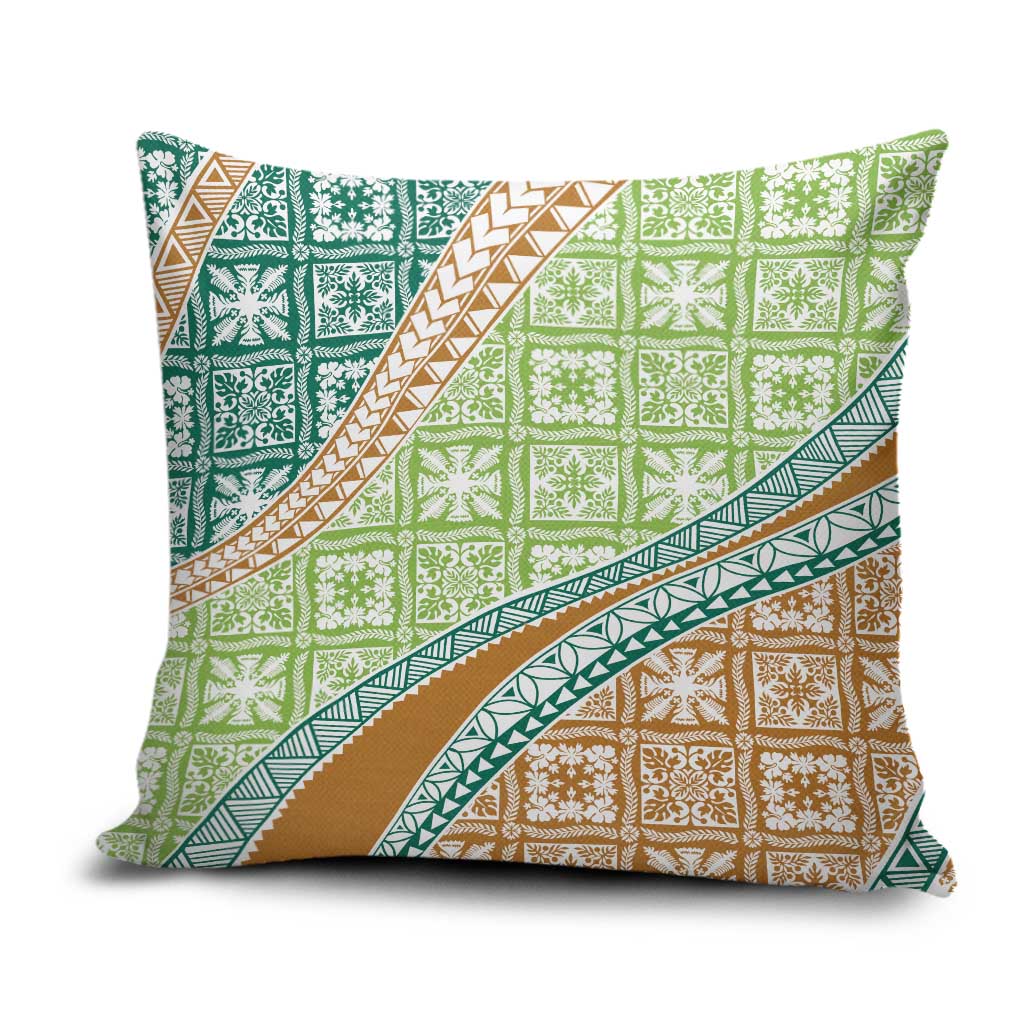 Hawaiian Quilt Pattern Pillow Cover Green Chestnut Color Mixed - Polynesian Pride