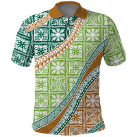 Hawaiian Quilt Pattern Polo Shirt Green Chestnut Color Mixed - Polynesian Pride