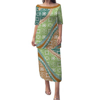 Hawaiian Quilt Pattern Puletasi Green Chestnut Color Mixed - Polynesian Pride