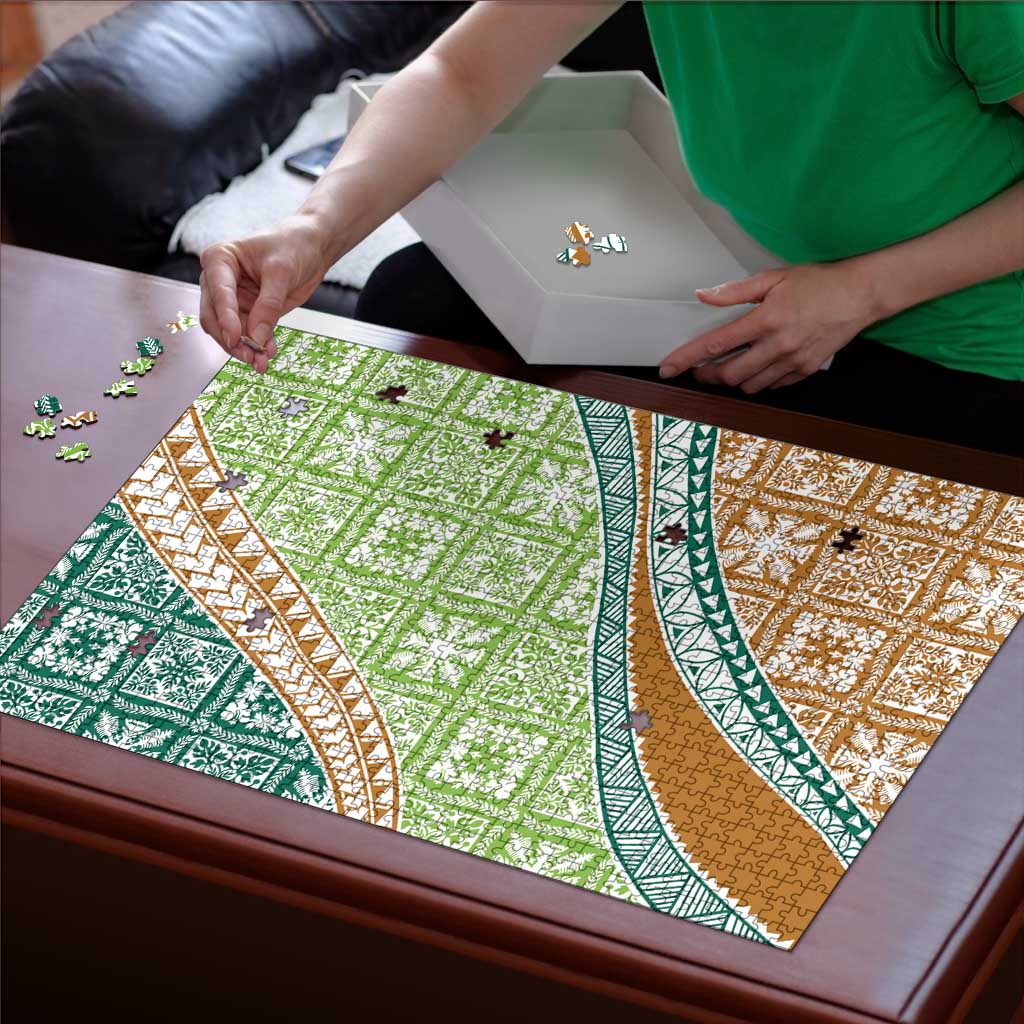 Hawaiian Quilt Pattern Puzzle Green Chestnut Color Mixed - Polynesian Pride