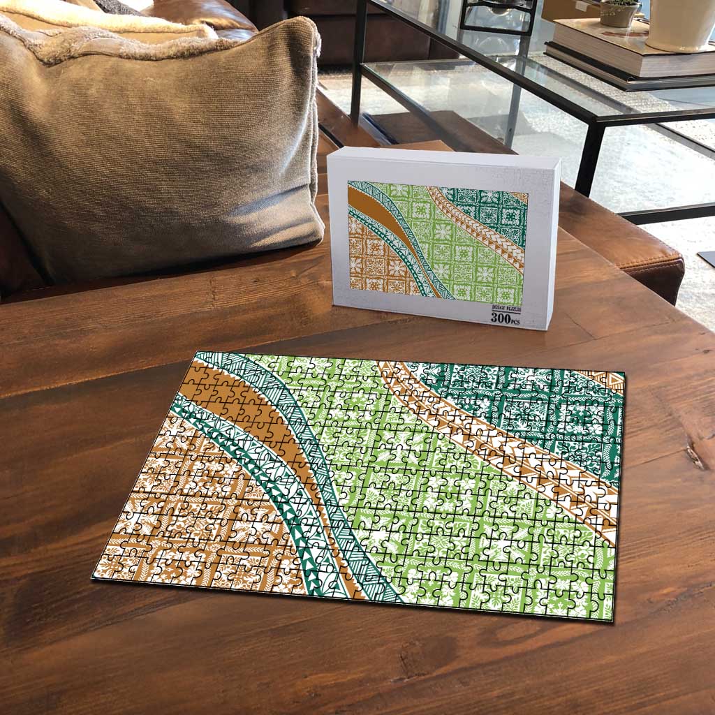 Hawaiian Quilt Pattern Puzzle Green Chestnut Color Mixed - Polynesian Pride