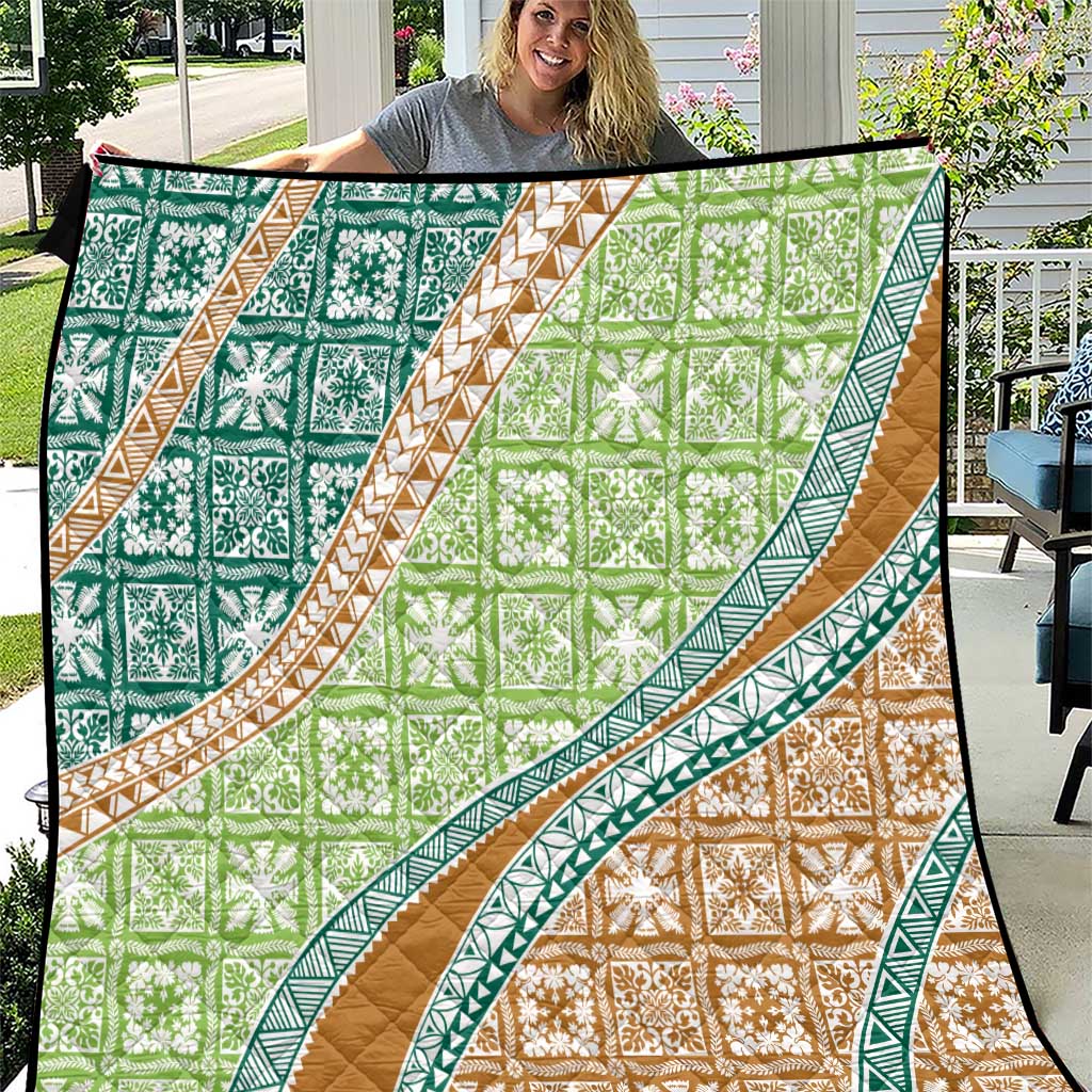Hawaiian Quilt Pattern Quilt Green Chestnut Color Mixed - Polynesian Pride