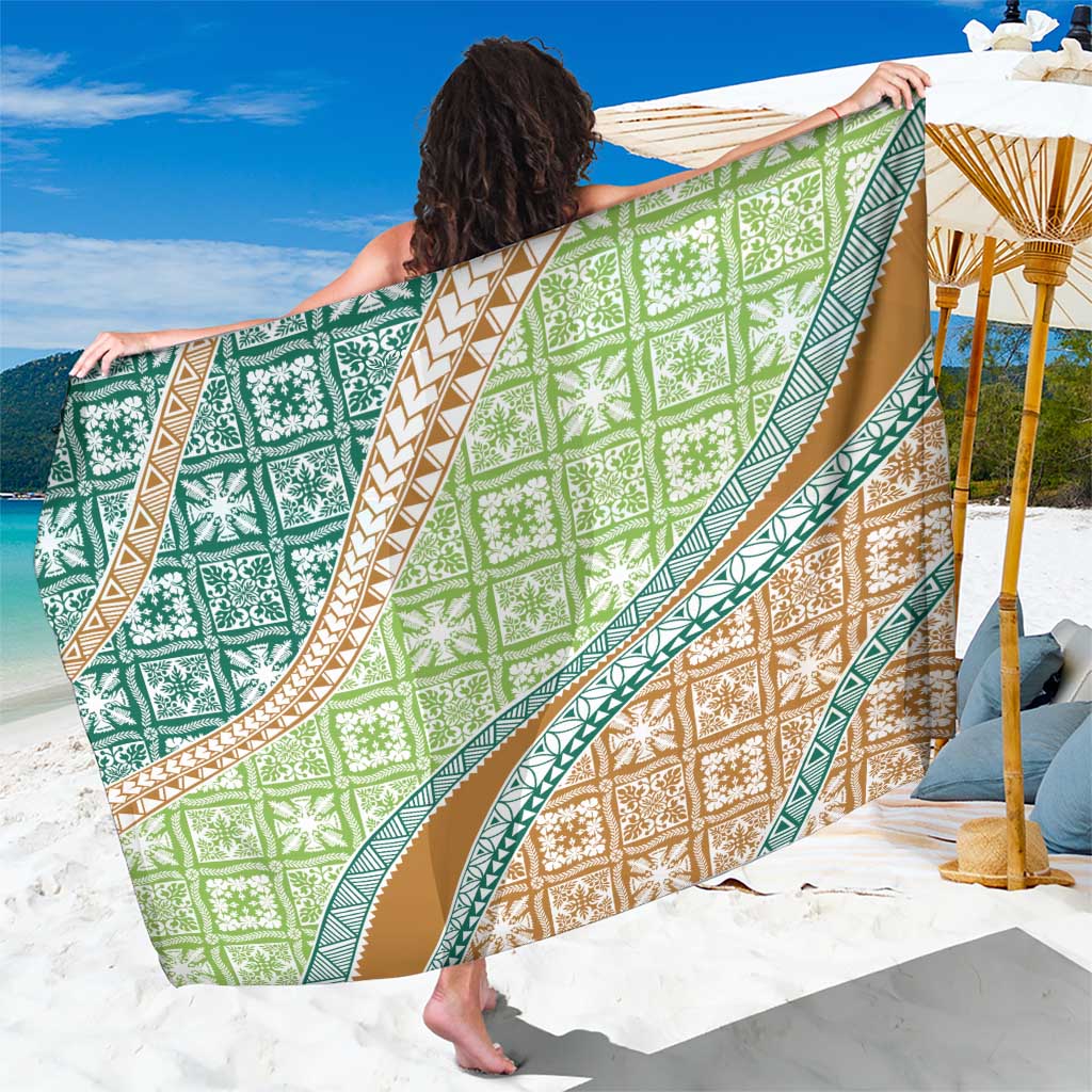 Hawaiian Quilt Pattern Sarong Green Chestnut Color Mixed - Polynesian Pride