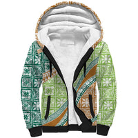 Hawaiian Quilt Pattern Sherpa Hoodie Green Chestnut Color Mixed - Polynesian Pride