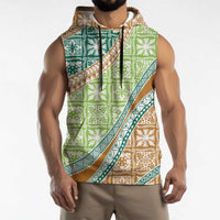 Hawaiian Quilt Pattern Sleeveless Hoodie Green Chestnut Color Mixed - Polynesian Pride