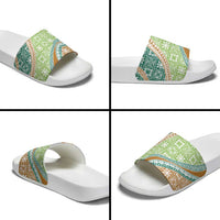 Hawaiian Quilt Pattern Slide Sandals Green Chestnut Color Mixed - Polynesian Pride