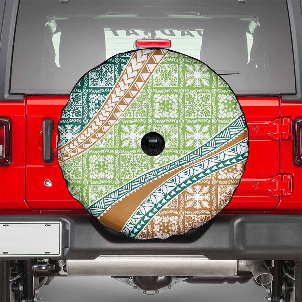 Hawaiian Quilt Pattern Spare Tire Cover Green Chestnut Color Mixed - Polynesian Pride
