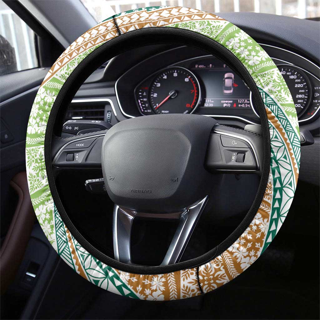 Hawaiian Quilt Pattern Steering Wheel Cover Green Chestnut Color Mixed - Polynesian Pride