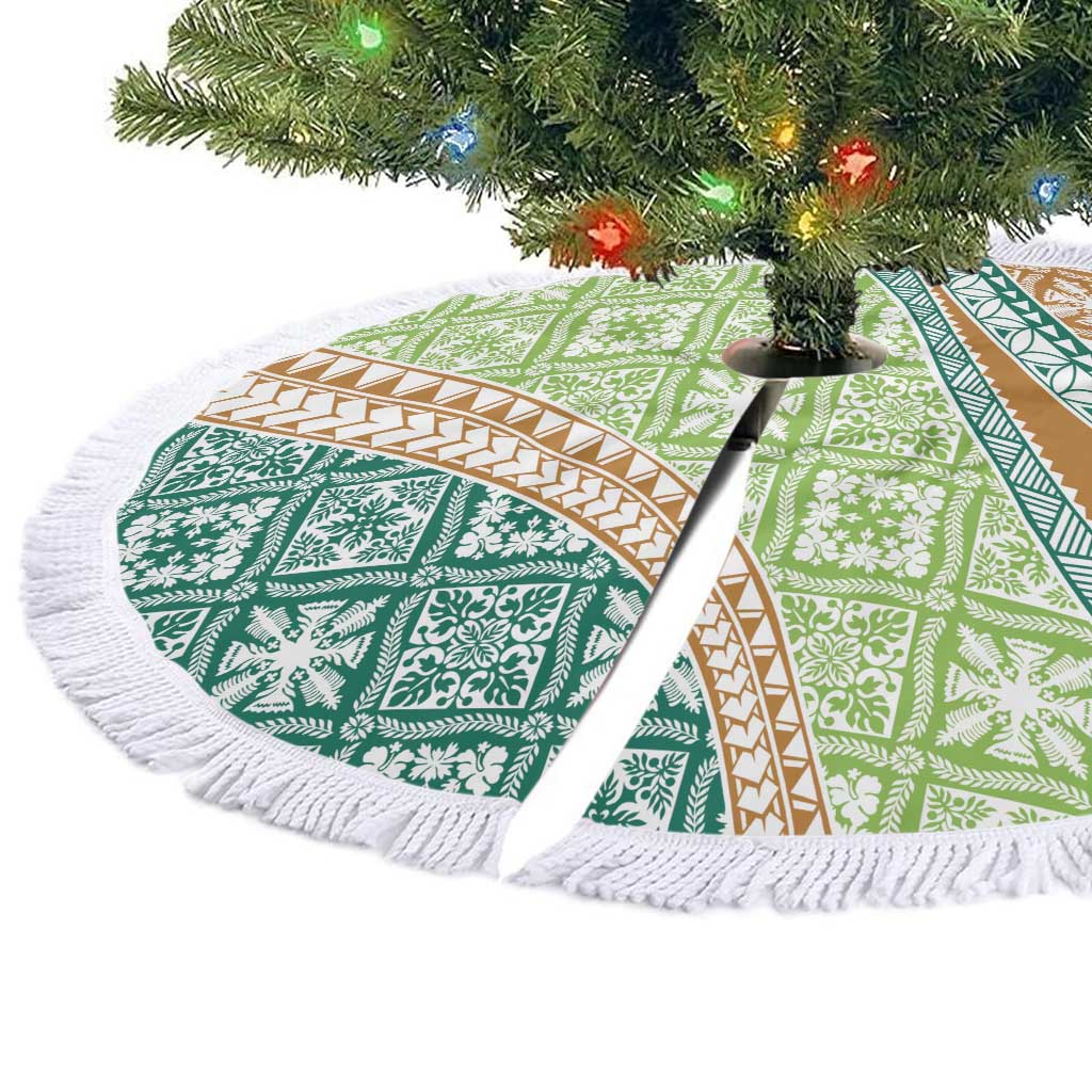 Hawaiian Quilt Pattern Tree Skirt Green Chestnut Color Mixed - Polynesian Pride
