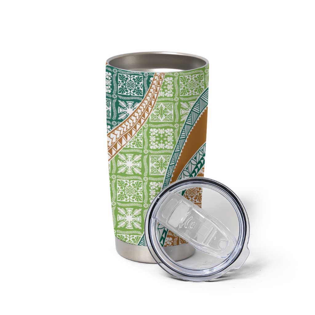 Hawaiian Quilt Pattern Tumbler Cup Green Chestnut Color Mixed - Polynesian Pride