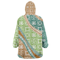 Hawaiian Quilt Pattern Wearable Blanket Hoodie Green Chestnut Color Mixed - Polynesian Pride